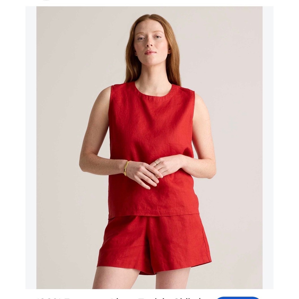 Quince Red 100% Linen Sleeveless Top S Minimalist Clean Girl Boho Coquette Y2K